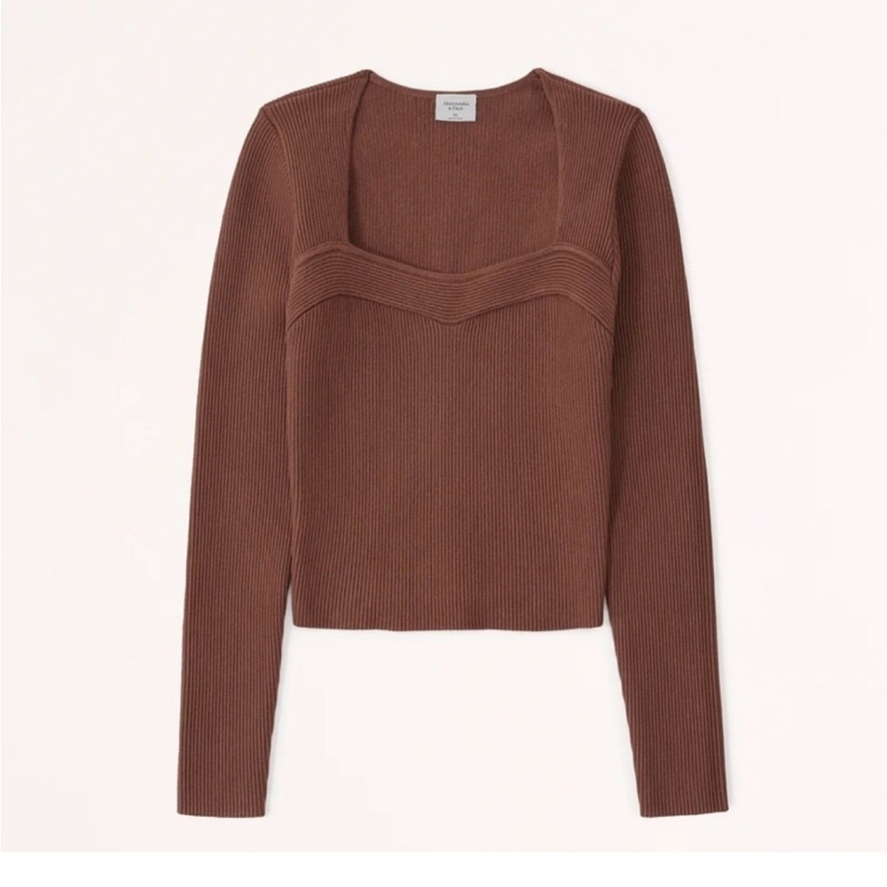 Burnt orange ribbed Abercrombie square neck sweater
